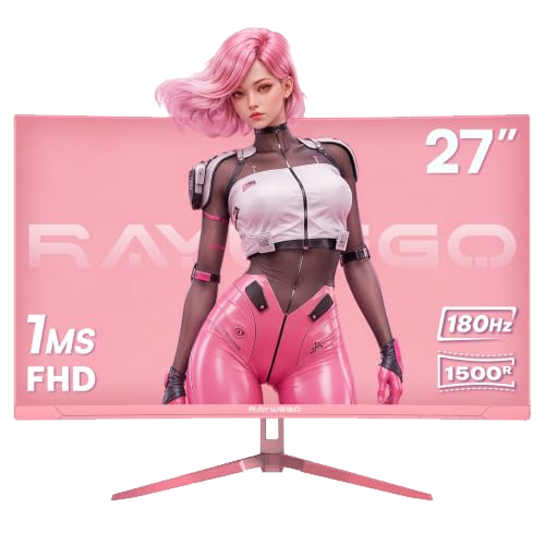 Raywego 27 Inch Pink Curved Gaming Monitor for Desk Setup