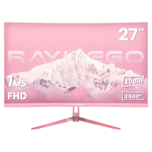 Raywego 27 Inch Pink Curved Monitor for Desk Setup